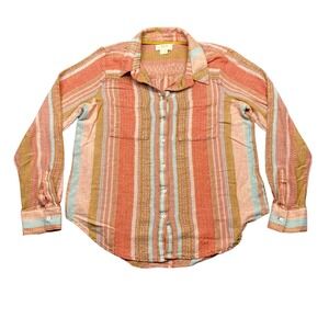 Maeve Anthropologie Calipatria Striped Button Down Shirt Orange Women Sz 6 Boho‎
